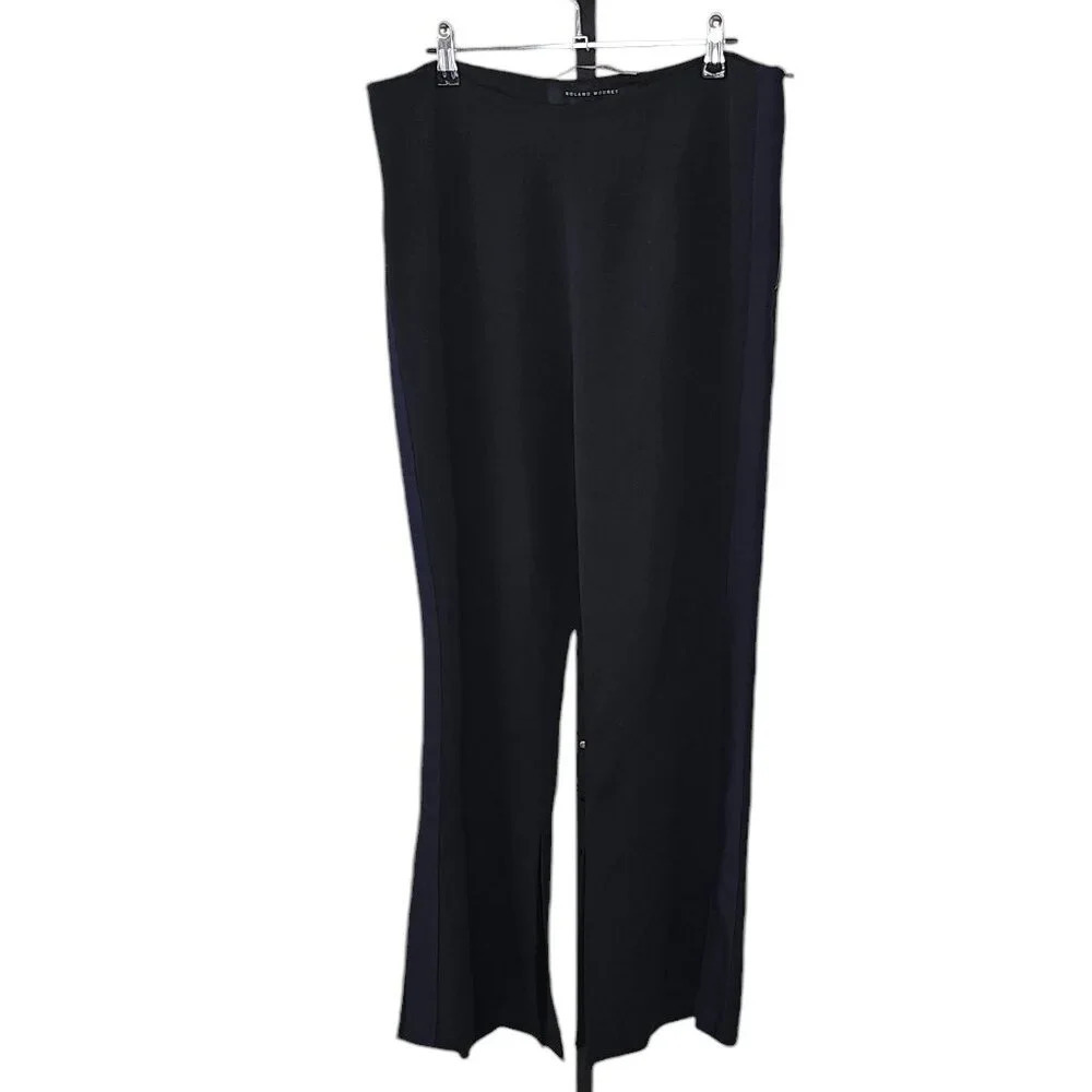 Roland Mouret Womens High Waist Side Stripe Slit Bottom Pants Size 12 Black Blue